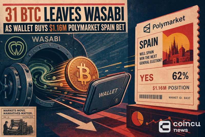 31 BTC Leaves Wasabi as Wallet Buys $1.16M Polymarket Spain Bet