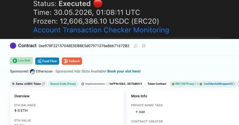 Circle freezes Zama's USDC contract, locking $12.6M amid rug pull allegations