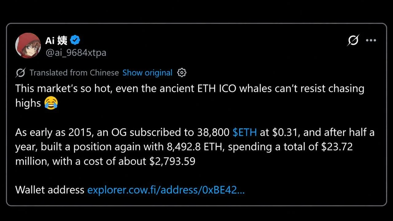 ICO Era Whale Buys ETH at $2,794 as Ethereum Price Now Sits At $2,720
