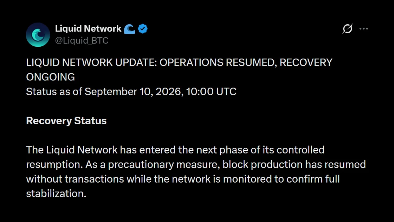 Liquid Network Resumes Block Production After 4,000 BTC Exploit