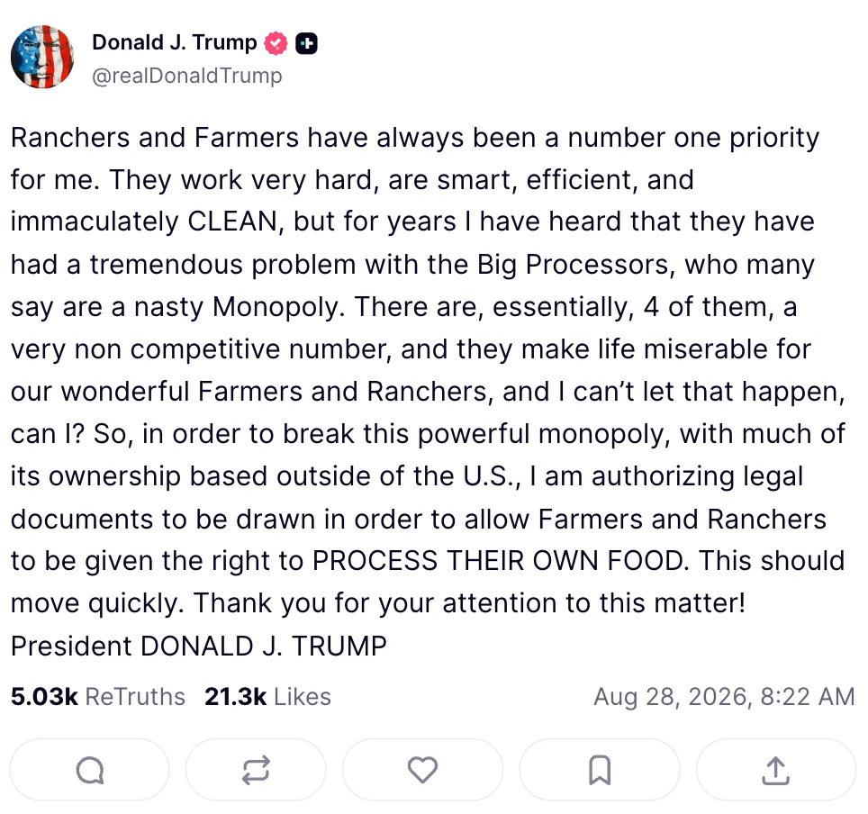 Trump’s New Beef with Meat Packers Won’t Fix Record Ground Beef Prices Before Midterms