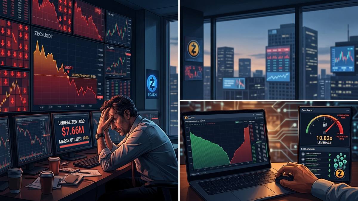 Zcash Short Trader Bleeds $7.66M Paper Loss, ZEC Climbs Toward $1,500